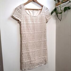 Staring At Stars Cream Knit Crochet Lace Short Sleeve Mini Dress Size Small